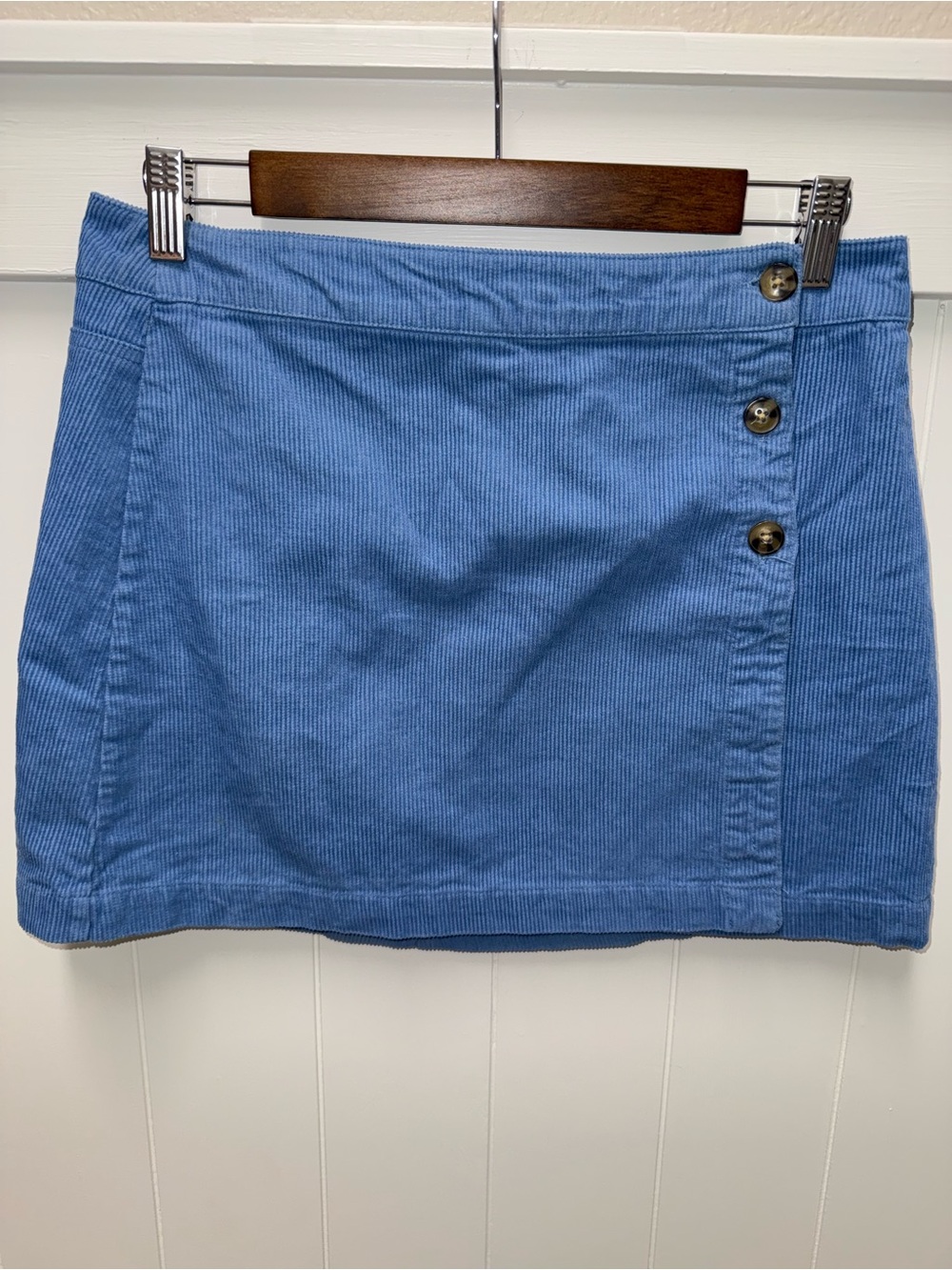RSQ Dusty Blue Corduroy Wrap Mini Skirt Size L 100% Cotton